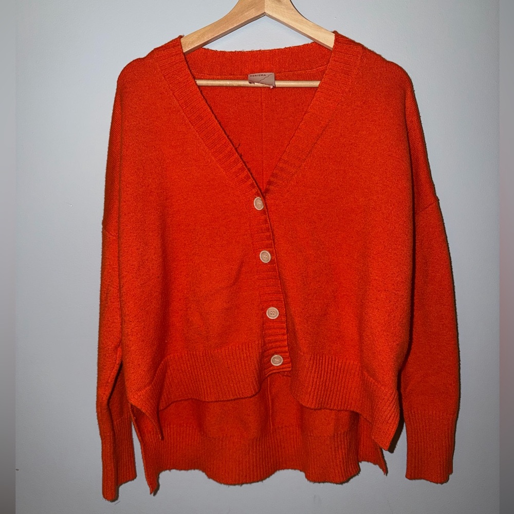 Kerisma Bright Orange Button Front Cardigan Sweater S/M Oversized Cozy Knit